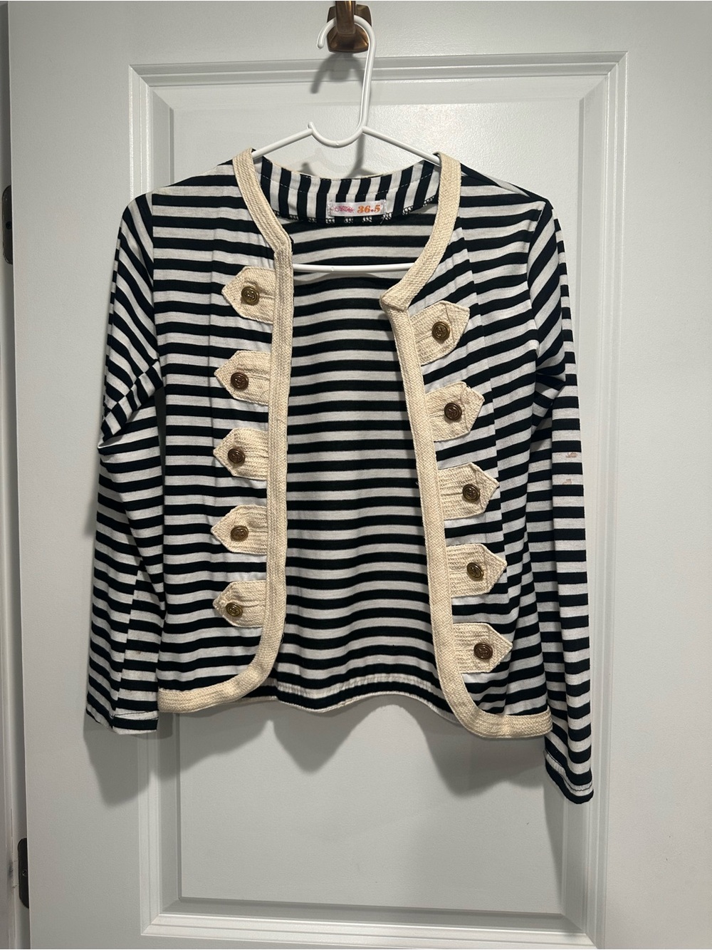 Striped Black & White Military-Style Knit Cardigan - Unbranded